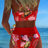 Biquíni Estampado com Flores em Contraste