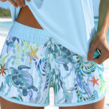 Tankini Estilo Elegante Impressão Marítima
