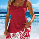 Tankini de Dois Peças com Boxer Estampado
