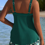 Tankini Listrado de Duas Peças com Calções de Banho