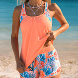 Tankini Top Sem Mangas Calções Impressos