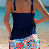 Tankini Top Sem Mangas Calções Impressos