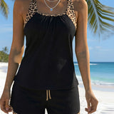 Tankini padrão de leopardo com cordão