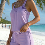 Tankini padrão de leopardo com cordão