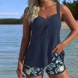 Tankini Listrado de Duas Peças com Calções de Banho