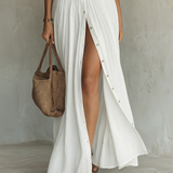 Clara - Vestido maxi de linho branco com pregas