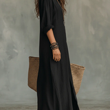 Celina - Vestido preto comprido com botões