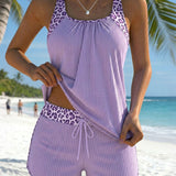 Tankini padrão de leopardo com cordão