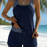 Tankini padrão de leopardo com cordão