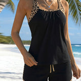 Tankini padrão de leopardo com cordão
