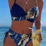 Biquíni com Estampa Tropical e Amarração Lateral Sexy