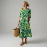 Filipa - Vestido de Verão Midi com Padrão Floral
